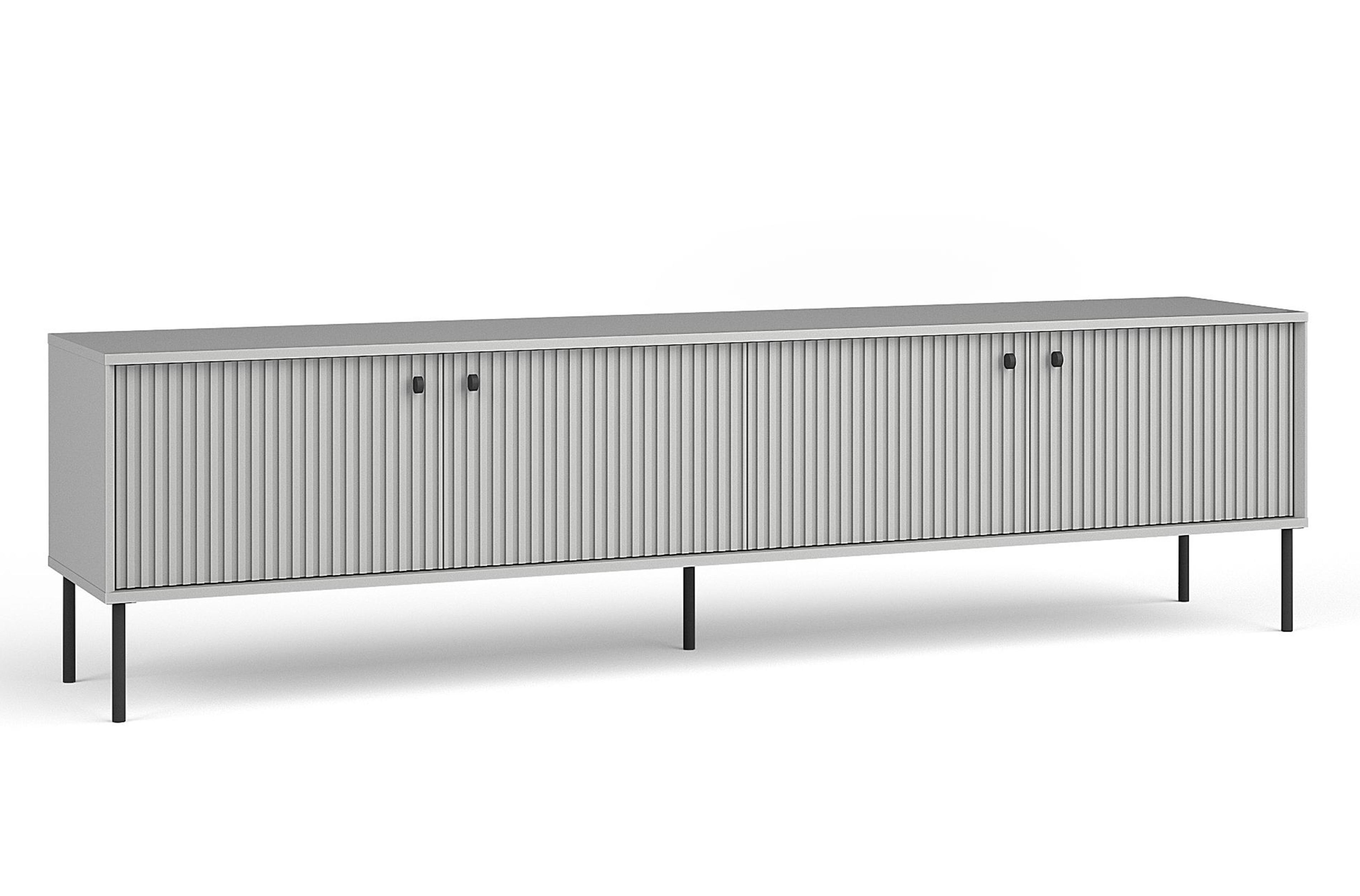 LOWBOARD Irelis 4T Grau 207/54,8/41 cm – mit geriffelten Fronten, mit schwarzen Beinen - Schwarz/Grau, Holzwerkstoff/Metall (207/54.8/41cm) - AX Living