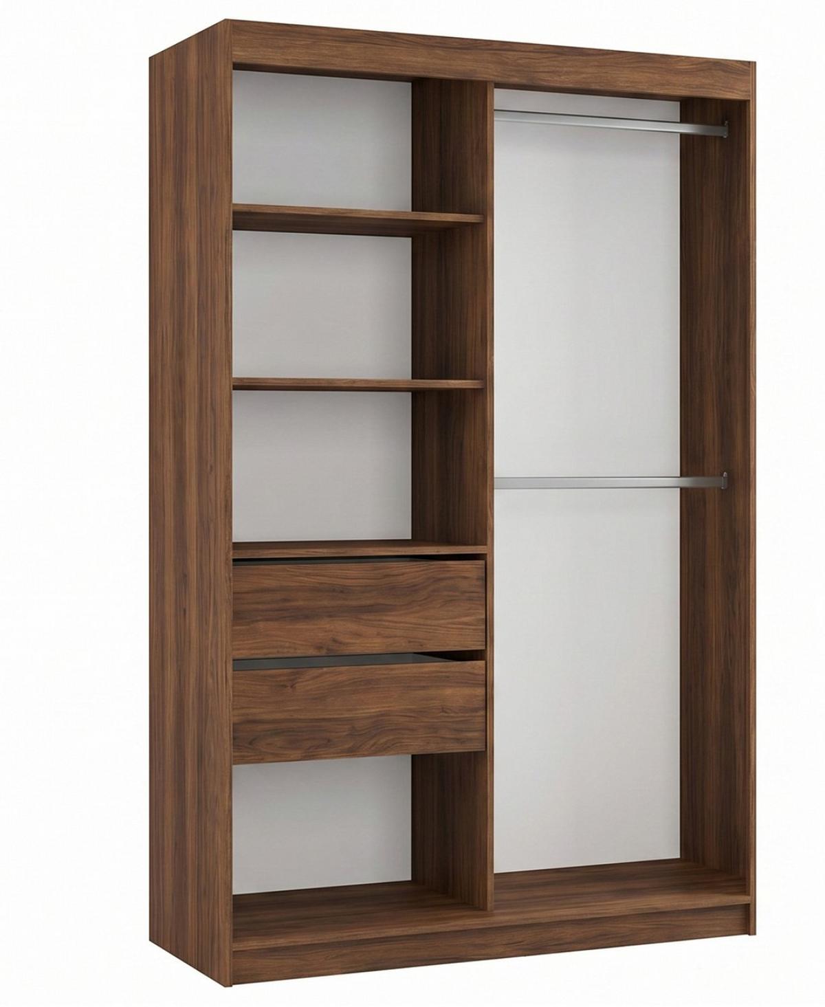 SCHWEBETÜRENSCHRANK Nela II mit Schubladen und Spiegel 120/216/61 Walnuss+Schwarz - Walnussfarben, Holzwerkstoff (120/216/61cm) - Beautysofa