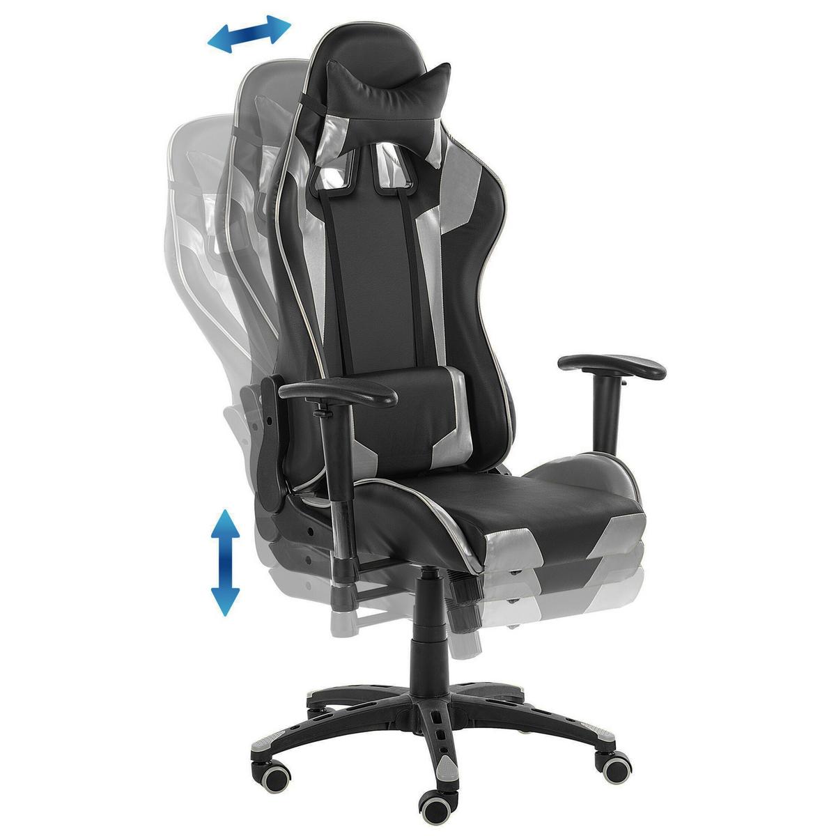 GAMINGSTUHL Kunstleder Schwarz/Silber Knight - Schwarz, Kunststoff/Textil (71/129/71cm) - Beliani