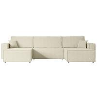WOHNLANDSCHAFT mit Schlaffunktion und Bettkasten CELTIC-XLU - 377x143x83 cm Beige Bouclé - Beige/Schwarz, Holzwerkstoff/Kunststoff (377/83/143cm) - ALTDECOR