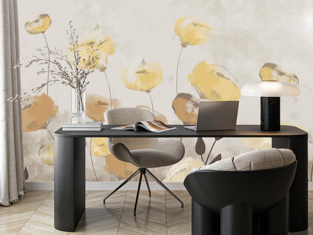 FOTOTAPETE Blumen Feldpflanzen Abstraktion 450x315 - Gelb/Beige, Papier (450/315cm) - Muralo