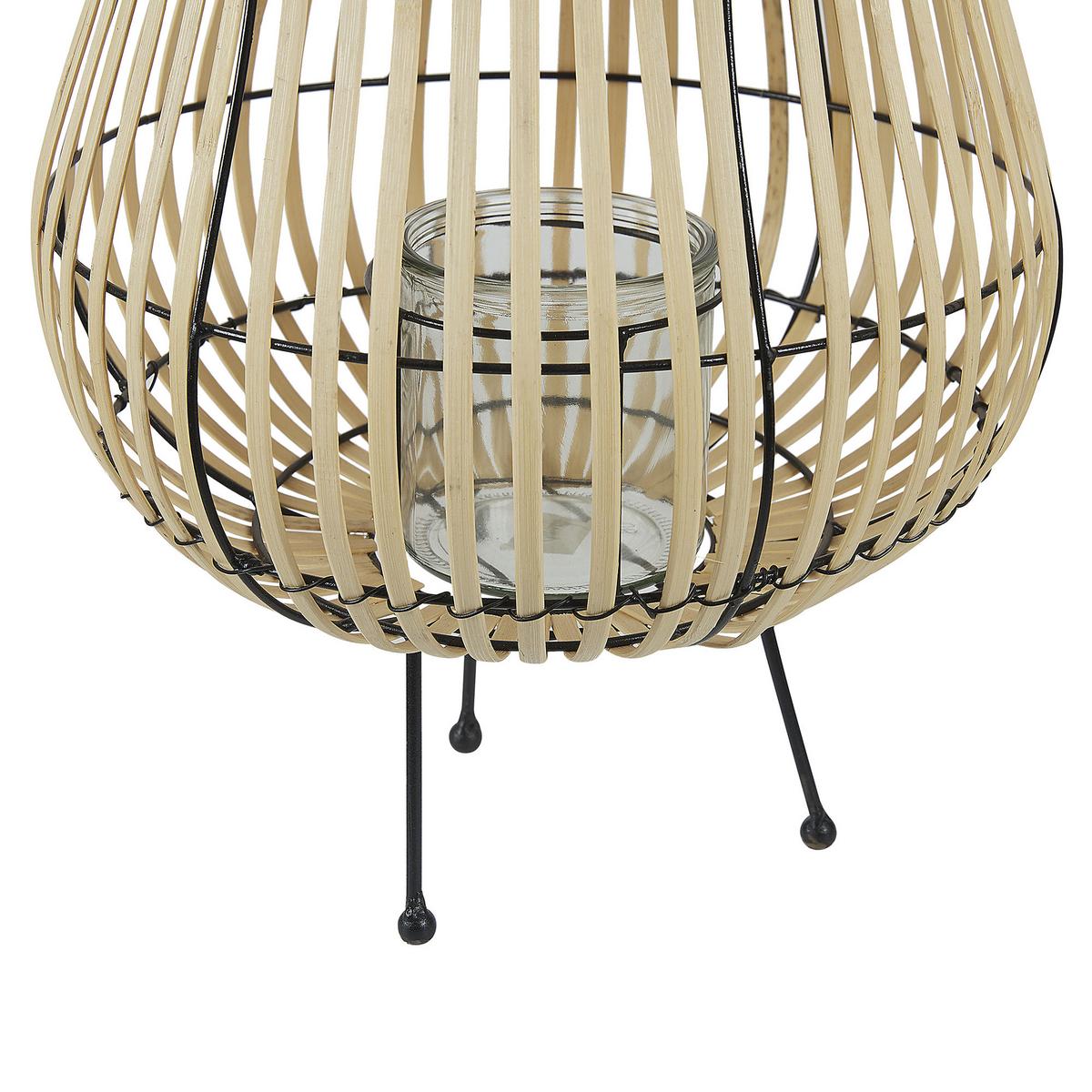 LATERNE Weidenholz 44 cm Naturfarben Berkner - Schwarz/Braun, Holz (31/44/31cm) - Beliani