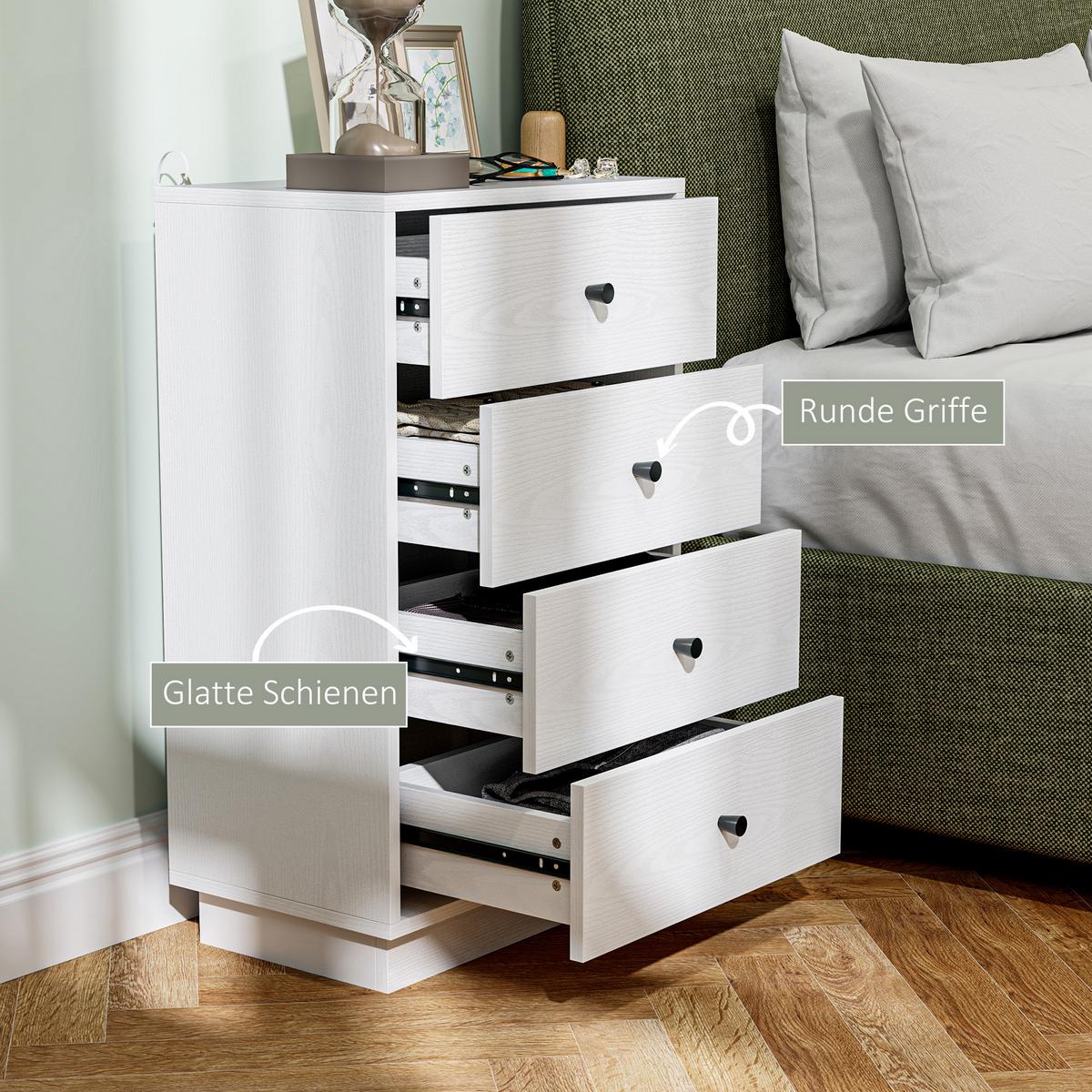KOMMODE Sideboard mit 4 Schubladen Schrank aus Holzwerkstoff 47 x 29 x 75 cm Weiß - Weiß, Holzwerkstoff (29/75/47cm) - HOMCOM