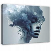 LEINWANDBILD Frau Gesicht Blau 100x70 cm - Multicolor, Holzwerkstoff (100/70cm) - Wallarena