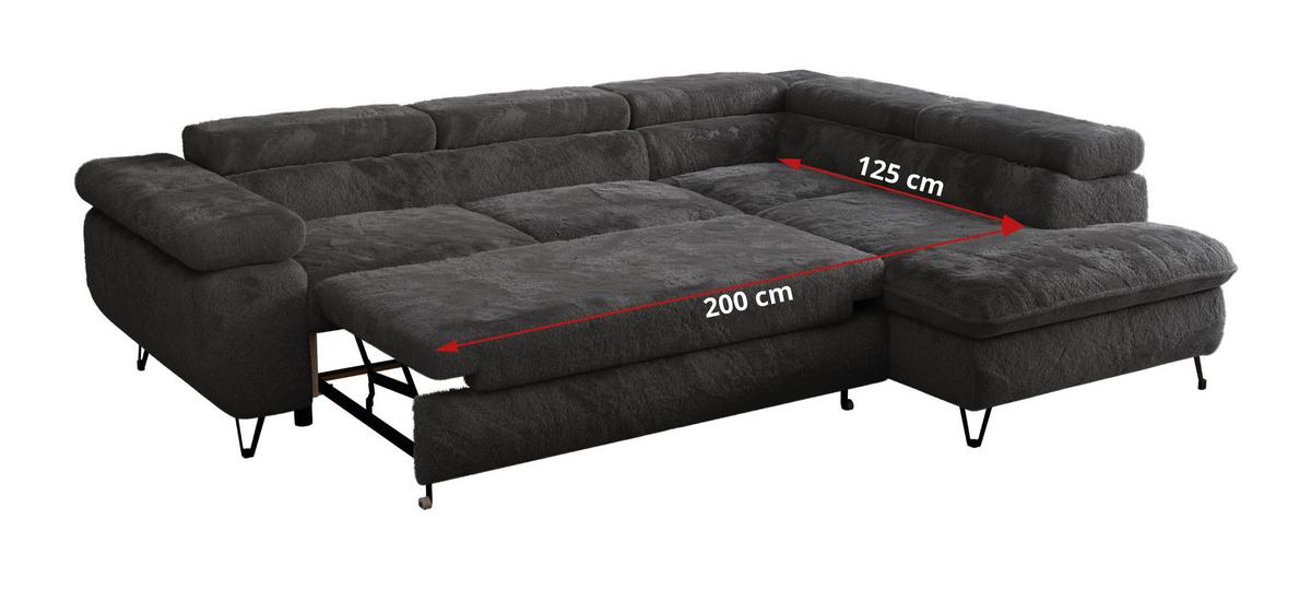 ECKSOFA PEDRO L Anthrazit Plüsch - Links Seite - Anthrazit/Schwarz, Textil/Metall (208/273cm) - MKS