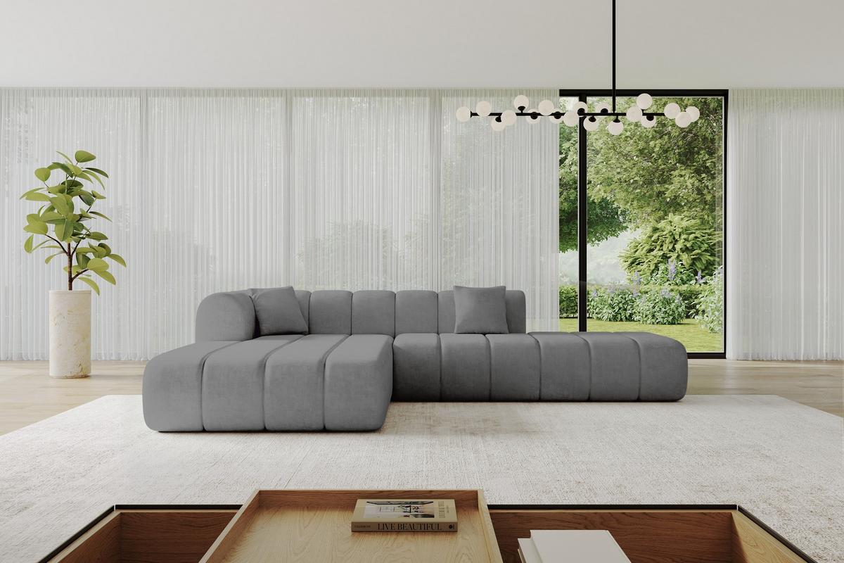ECKSOFA Ottomane Links BILA-L 289x176x71 Grau Samt - Taupe/Schwarz, Holzwerkstoff/Kunststoff (176/289cm) - ALTDECOR