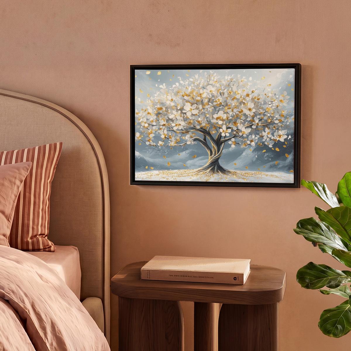 LEINWAND Bilder mit Rahmen - Baum - Winter - Baum des Lebens - Modern - Gold - 40x30 - Goldfarben, Textil (40/30cm) - MuchoWow