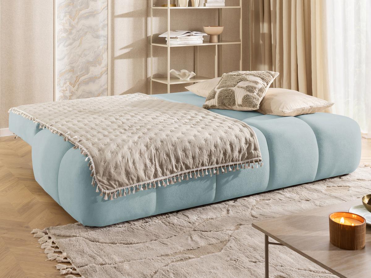 SCHLAFSOFA Belluno aus hochwertigem Blaugrau Plüschstoff mit Bettkasten und tiefen Steppungen in Bubble-Optik - Blaugrau/Schwarz, Holz/Kunststoff (205/87/105cm) - S-Style