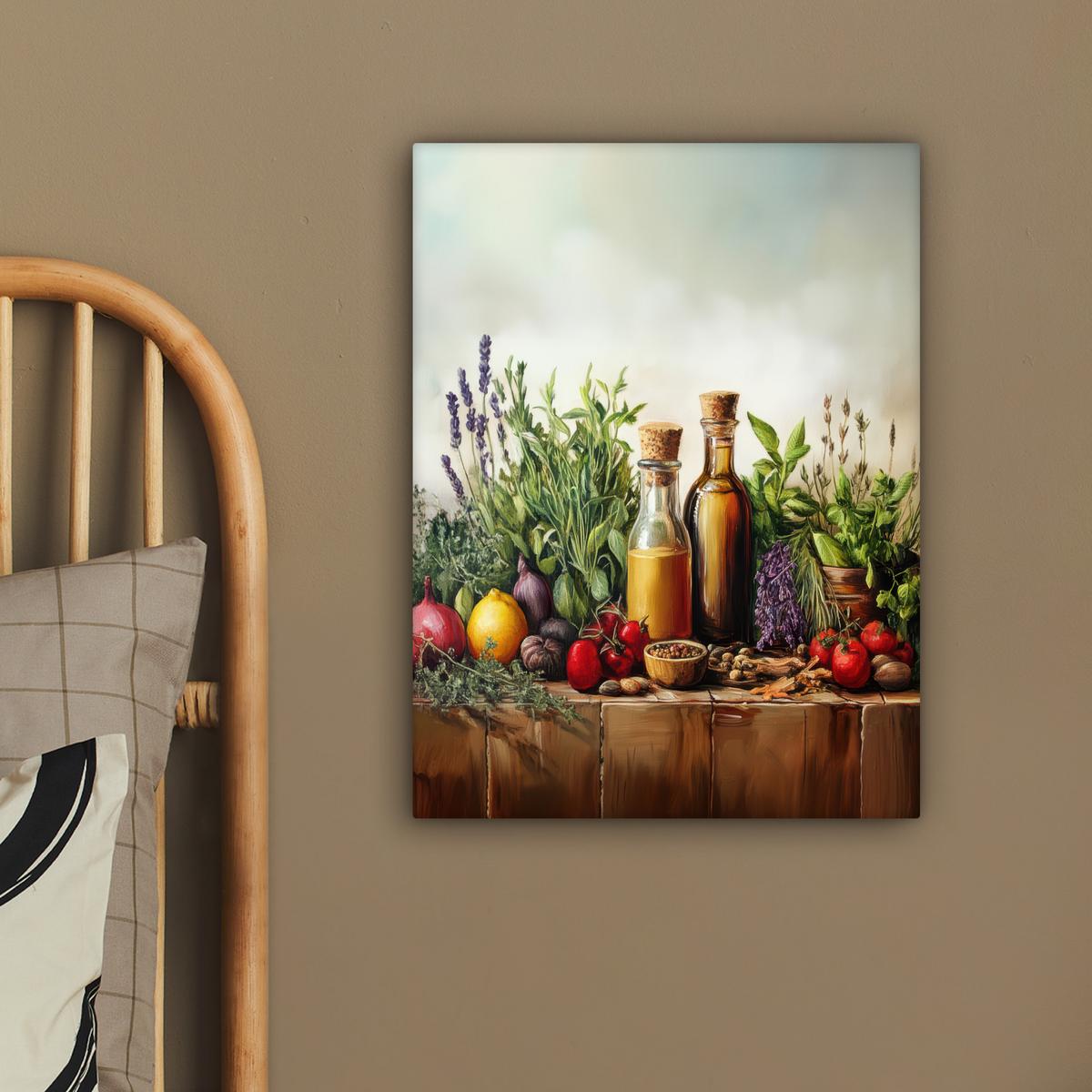 LEINWANDBILD Stilleben - Kräuter - Gewürze - Früchte - Farbenfroh Room Decor 30x40 cm - Grün, Textil (30/40cm) - MuchoWow