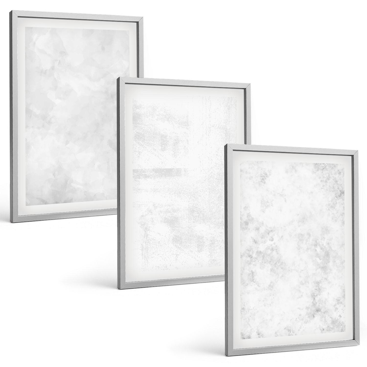 BILDER SET 3er Set - 40x60 cm Silberner Rahmen - Minimalistischer Hintergrund mit weißen Punkten - Silberfarben, Kunststoff (40/60cm) - TULUP