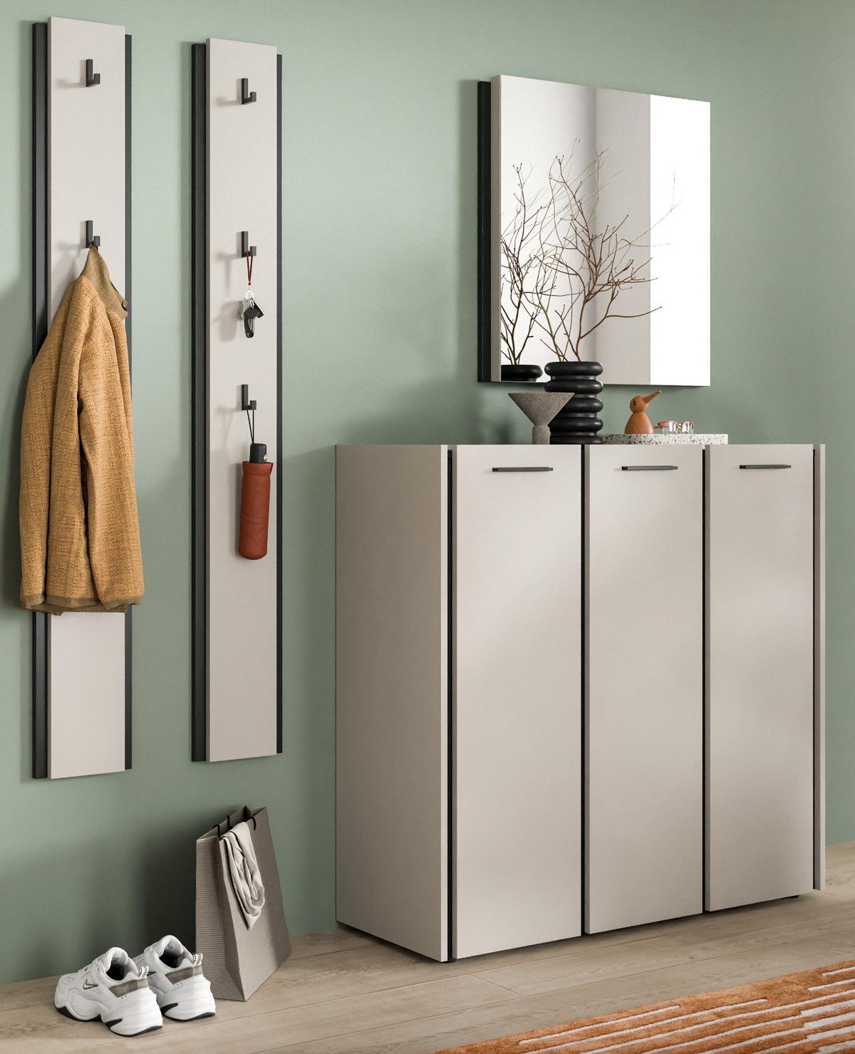 GARDEROBEN-SET 4-teilig Kaschmir 185 x 190 cm, Komplettset mit Soft-Close - Kaschmir/Schwarz, Glas/Holzwerkstoff (185/190/37cm) - Inn.Furn