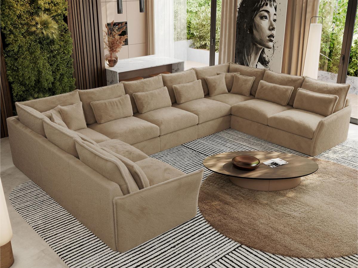 WOHNLANDSCHAFT VERSO U 9M Beige Plüsch - Beige/Schwarz, Kunststoff/Textil (442/93/270cm) - MKS