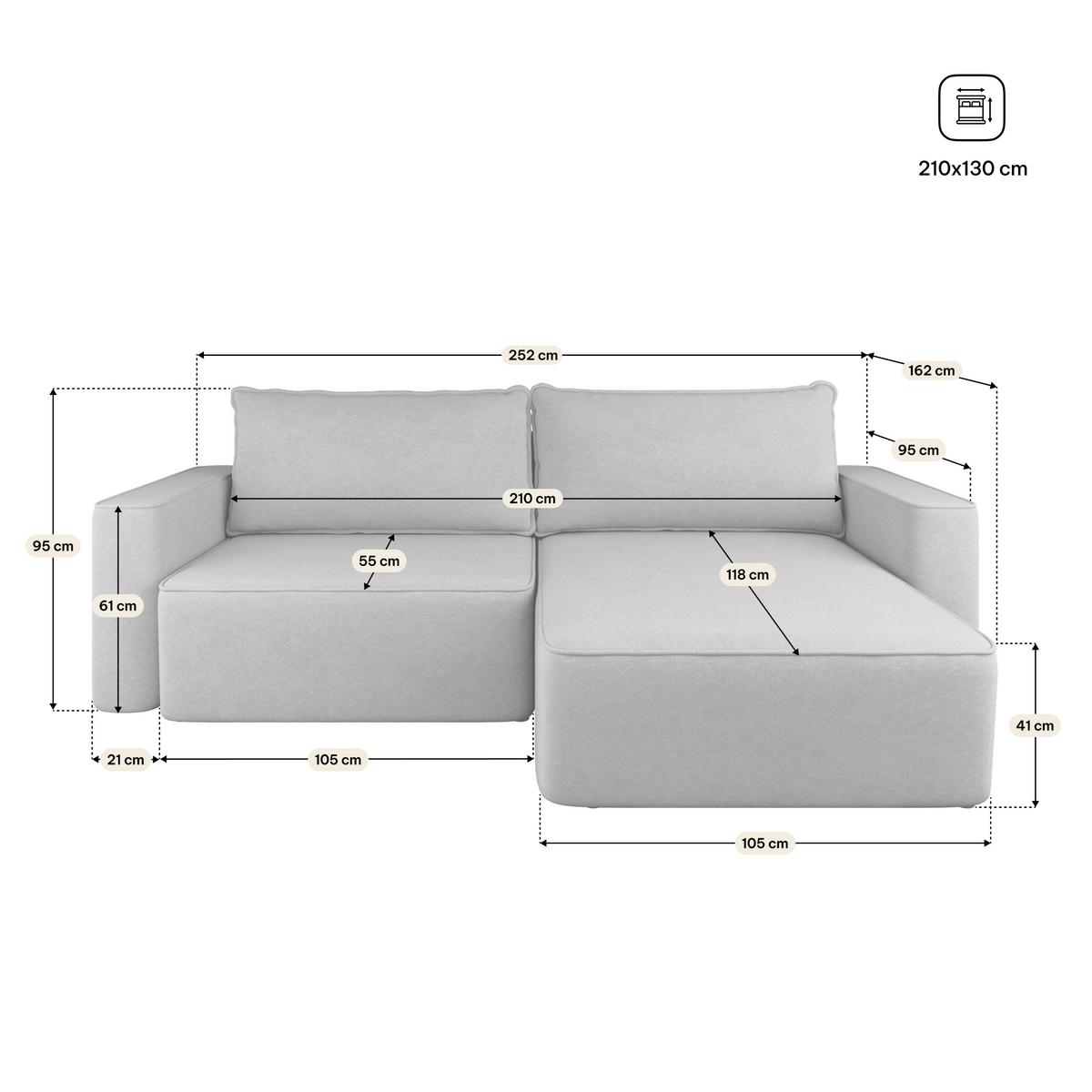 ECKSOFA BELISE CL Beige Veloursstoff mit Schlaffunktion - Beige, Holz/Textil (252/162cm) - MASSENO
