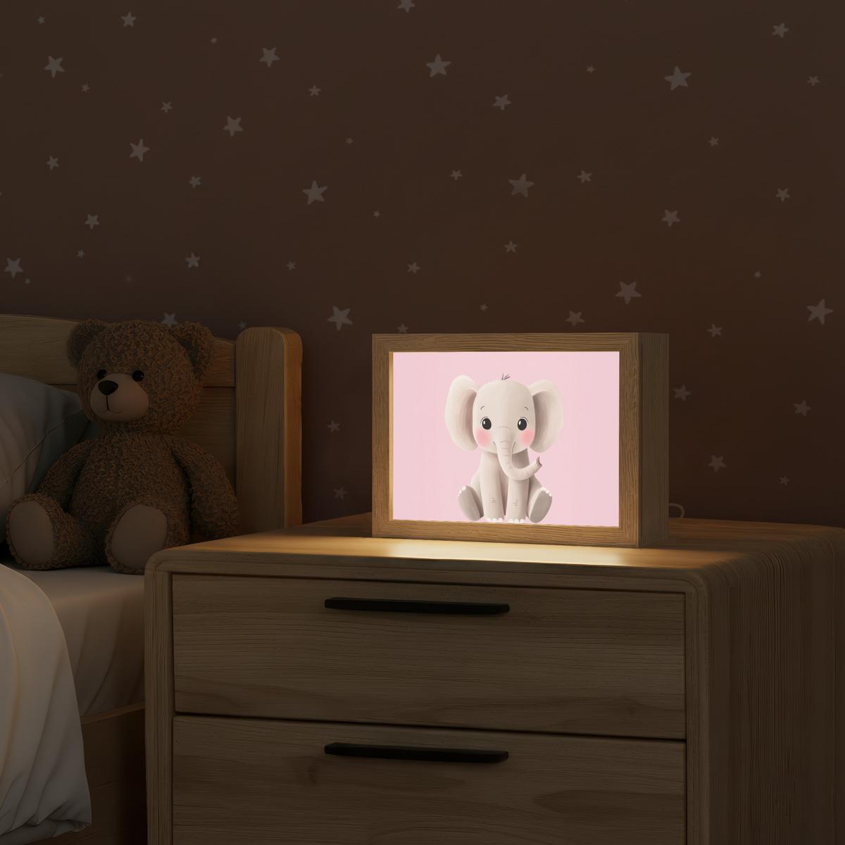 NACHTTISCHLAMPE Elefant - Baby - Rosa - Cartoon 20x15 cm - Rosa, Holzwerkstoff (8/20/15cm) - OnlyWow