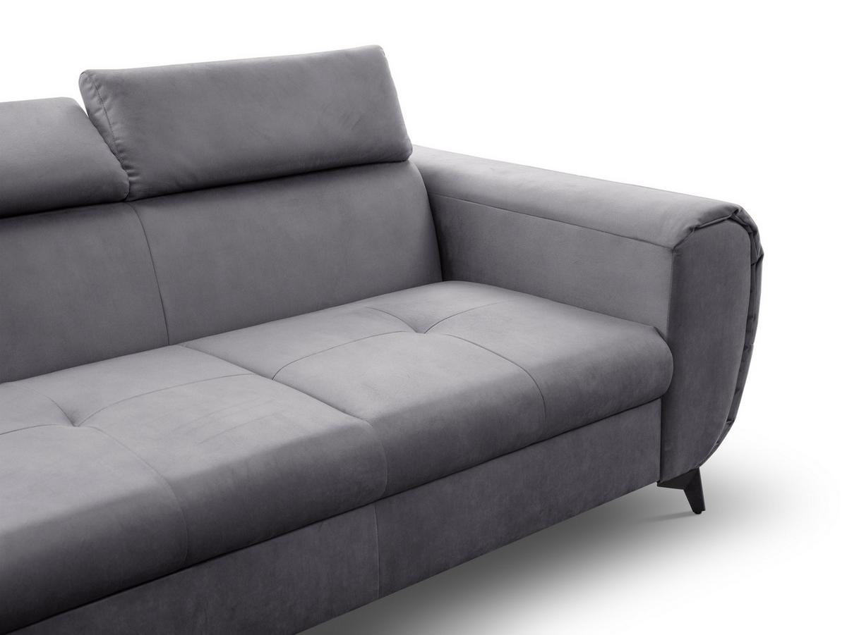 ECKSOFA MAGIA L-S Grau Plüsch-Stoff mit Schlaffunktion - Grau, Holz (260/217cm) - MASSENO