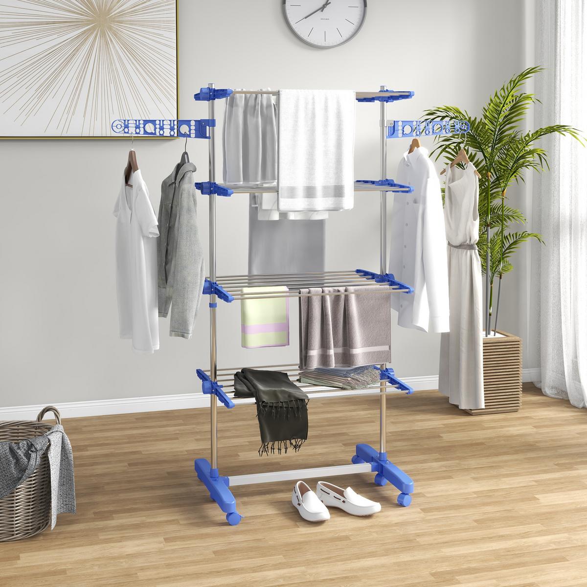 WÄSCHESTÄNDER Edelstahl ABS Blau - Blau/Weiß, Kunststoff/Metall (55/172/142cm) - HOMCOM