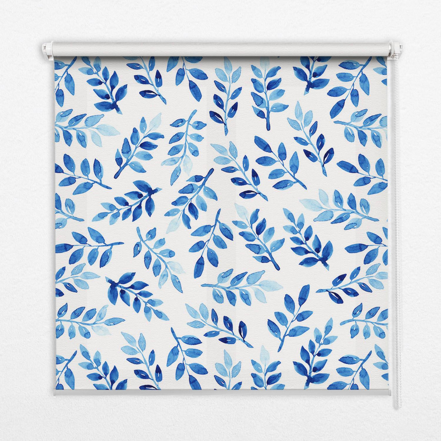INNENROLLO - Fensterrollo - Rollo - 70x140 cm - Blaue Blätter - Blau, Kunststoff (70/140/0.5cm) - TULUP