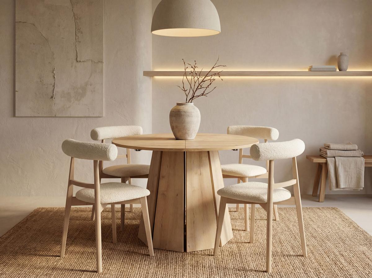 ESSTISCH Lunda rund ausziehbar verlängerbar, Buche Hellbraun 100-140/100/76 cm - Beige/Buchefarben, Holzwerkstoff (100/140/76cm) - WFL GROUP