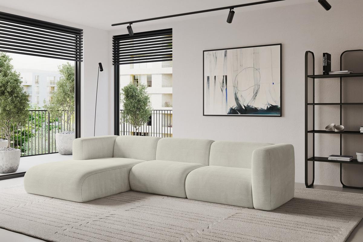 ECKSOFA Ottomane Links MIRA-L1 227x179x89 Creme Cord - Ecru/Creme, Holzwerkstoff/Kunststoff (227/179cm) - ALTDECOR
