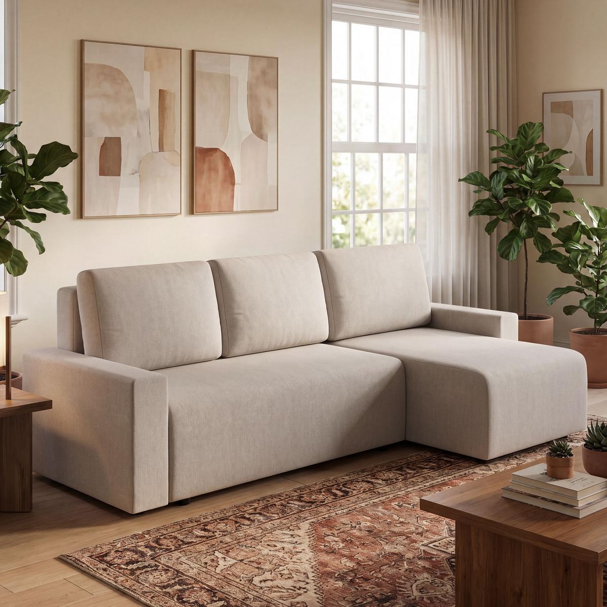 SCHLAFSOFA Polyester Beige - Beige/Schwarz, Holzwerkstoff/Kunststoff (125/86/226cm) - HOMCOM