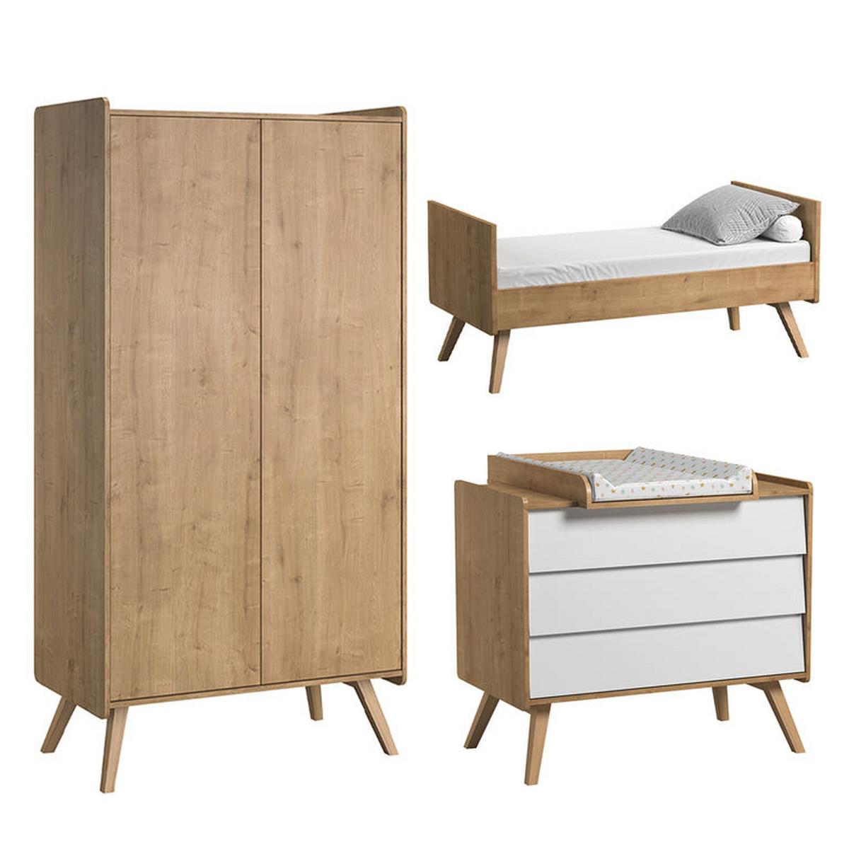 BABYZIMMER 3-teilig Vintage Weißes Holz - Braun, Holzwerkstoff (145/103/75cm) - Petits-meubles