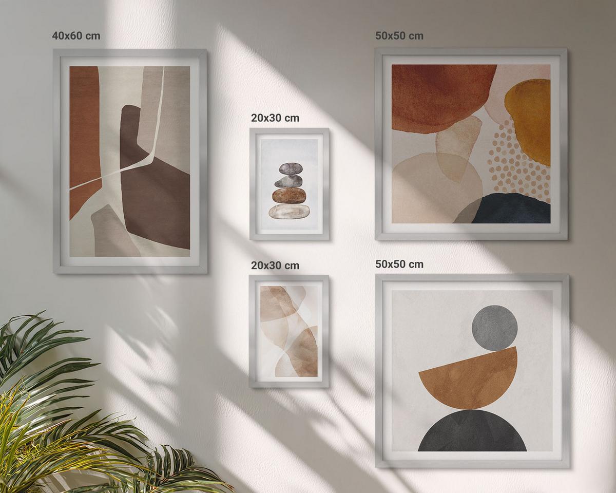 BILDER SET 5er Set - 50x50 cm & 20x30 cm & 40x60 cm Silberner Rahmen - Abstrakte Malerei Dekorationen - Silberfarben, Kunststoff (40/60cm) - TULUP