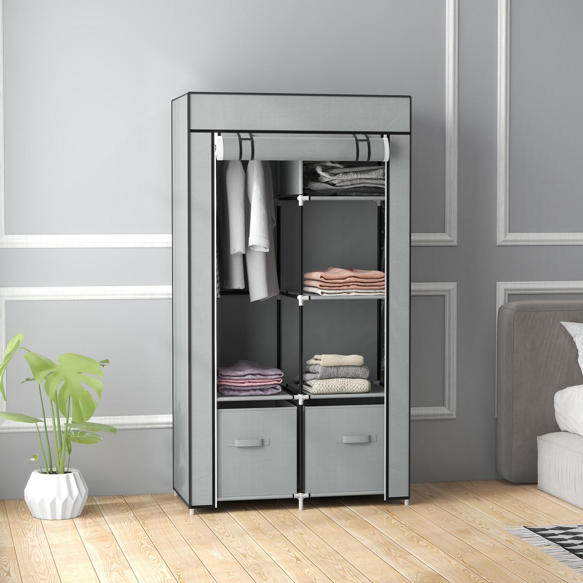 STOFFSCHRANK, Kleiderschrank, Hellgrau - Hellgrau, Metall (42.5/162.5/83cm) - HOMCOM