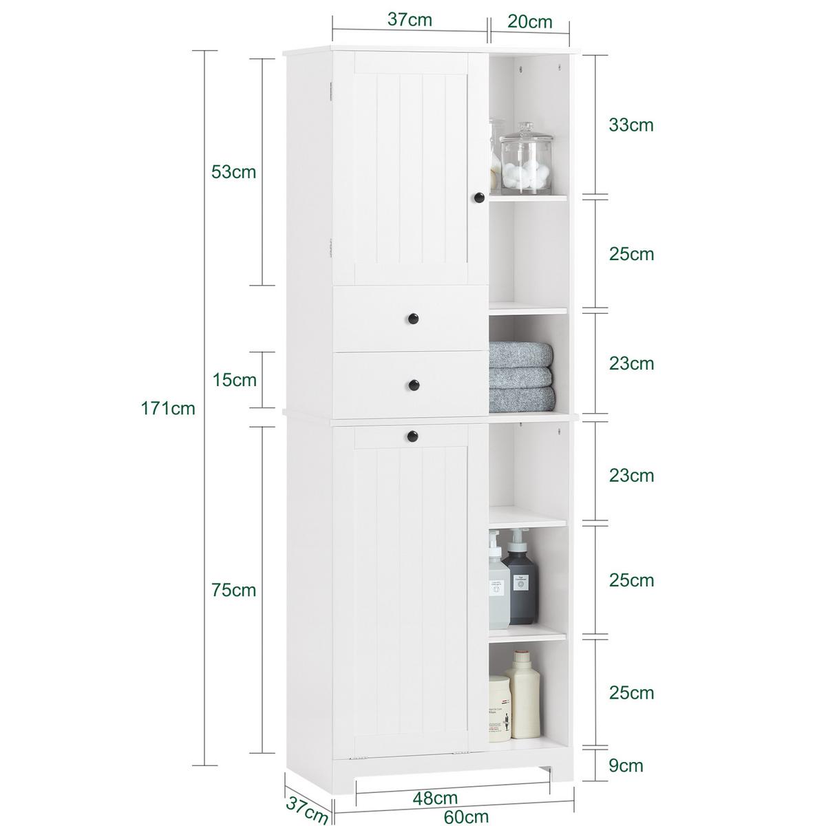 HOCHSCHRANK mit Wäschesack, Badezimmerschrank, 60x37x171cm - Weiß, Holzwerkstoff (60/171/37cm) - SoBuy