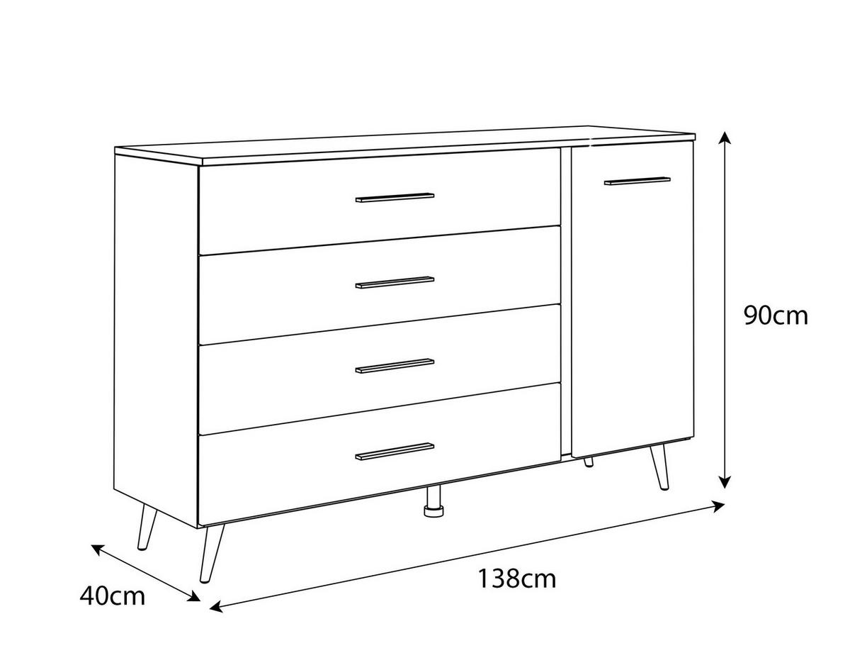 KOMMODE AURA II mit Griffen und LED-Beleuchtung Beinfarbe – Schwarz - Schwarz/Weiß, Holzwerkstoff (138/90/40cm) - Lookway