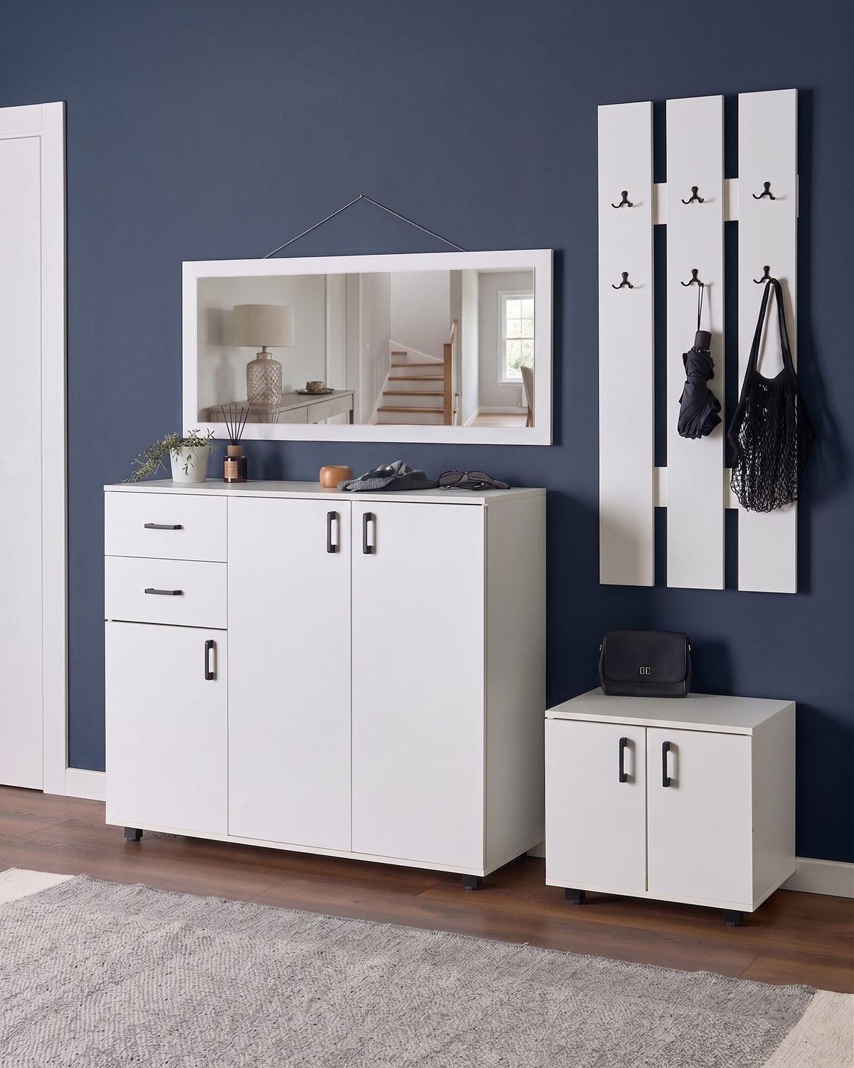 FLUR-SET Weiß Burra - Weiß, Holzwerkstoff (113/97/37cm) - Beliani
