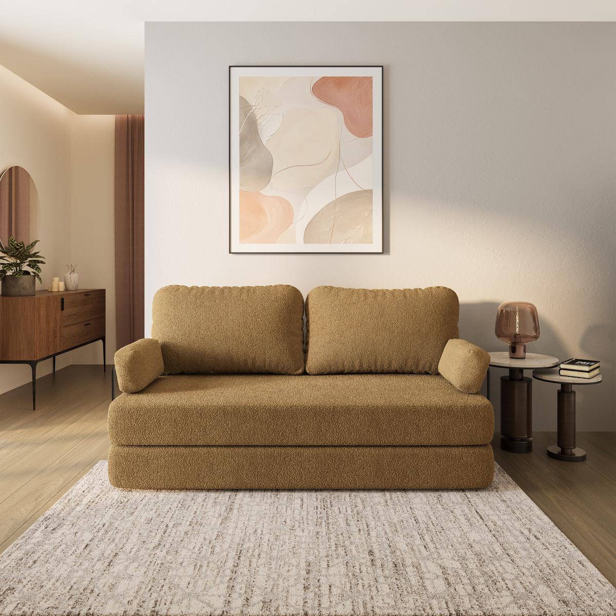 BETTSOFA NIKSI aus Schaumstoff Bucle-Stoff Orange Schlaffunktion - Gelb, Textil (170/86/80cm) - MASSENO