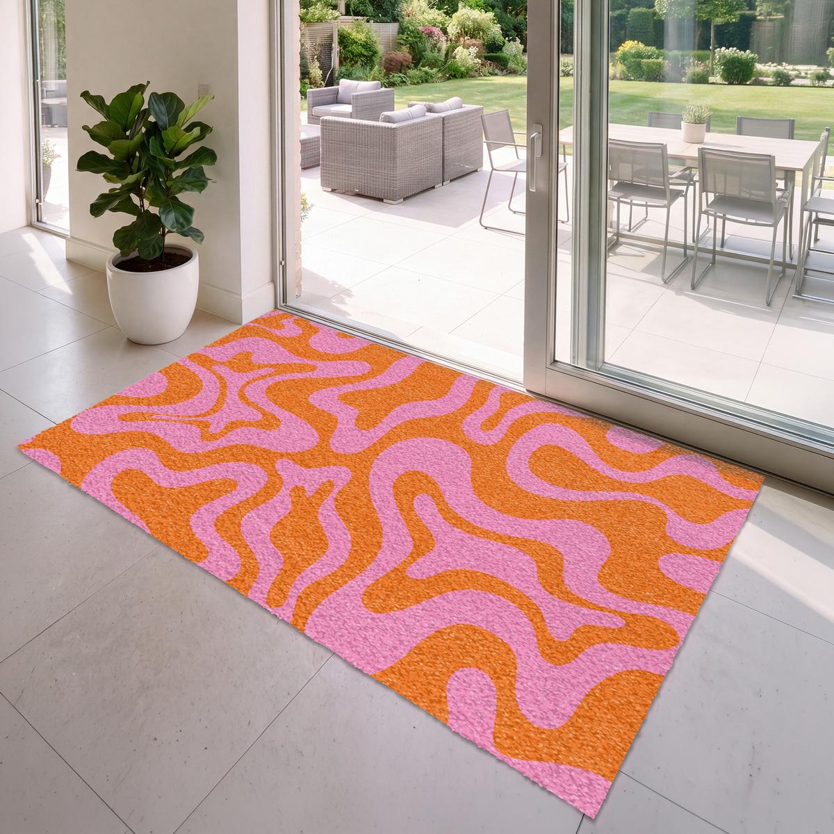 FUSSMATTE Muster - Rosa - Orange - Abstrakt - Modern Türmatte 180x120 cm - Pink, Kunststoff (180/0.4cm) - MuchoWow