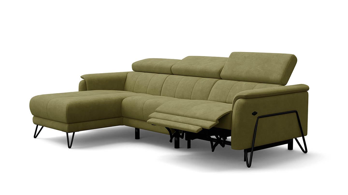 ECKSOFA RODEN 4-Sitzer mit Relax, olive, Veloursstoff - Grün, Holz/Textil (268/92cm) - Wozimo