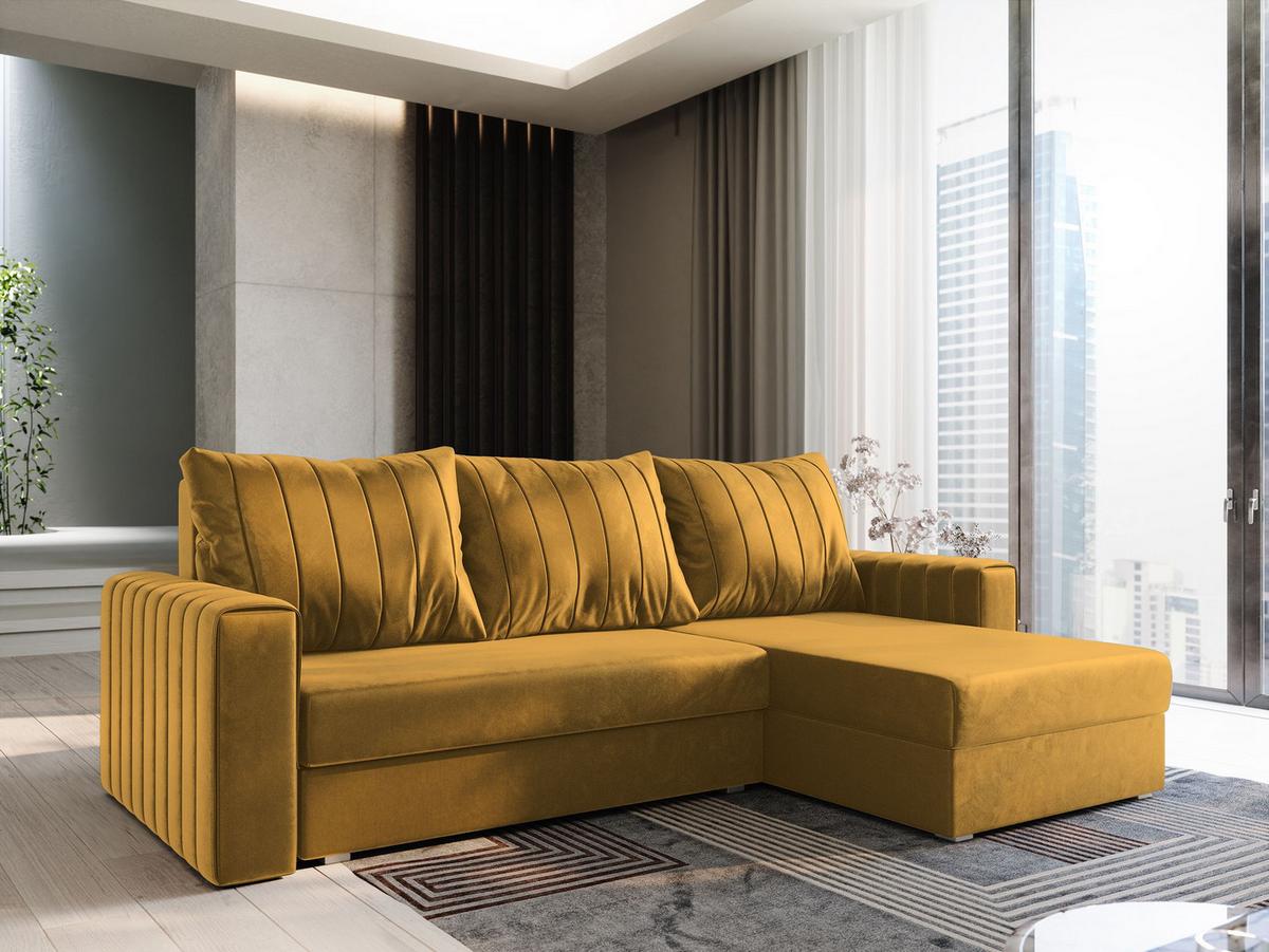 ECKSOFA CARL Orange Plüsch-Stoff mit Schlaffunktion - Orange/Grau, Holz/Kunststoff (236/150cm) - MASSENO