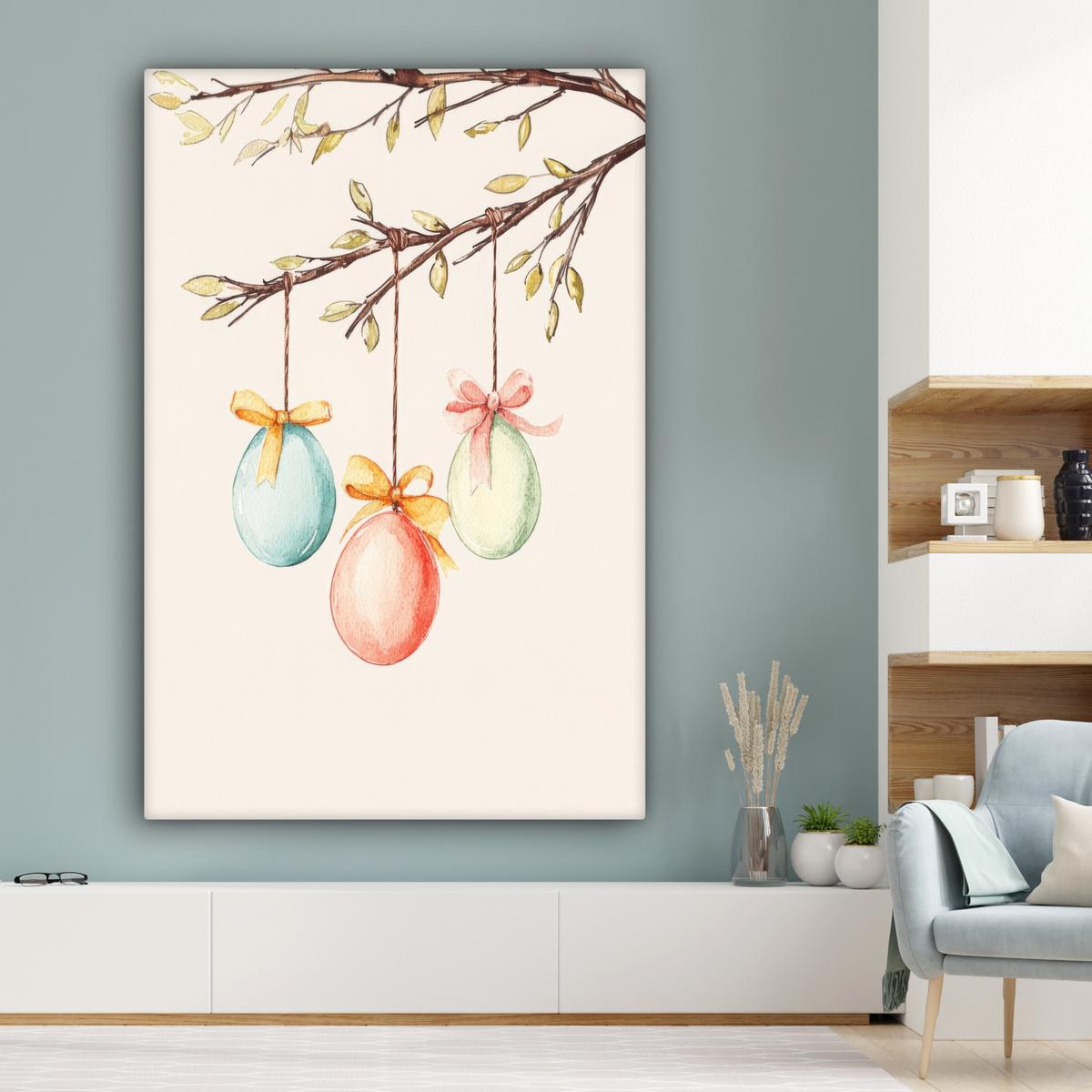 LEINWANDBILD Osterkuchen - Schleife - Eier Deko Groß 90x140 cm - Creme, Textil (90/140cm) - MuchoWow