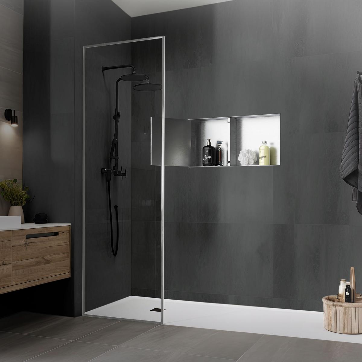 DUSCHNISCHE Edelstahl gebürstet mit befliesbarer Tür Silber 25,5/25,5 cm - Silberfarben, Metall (60/10/30cm) - LuxeBath