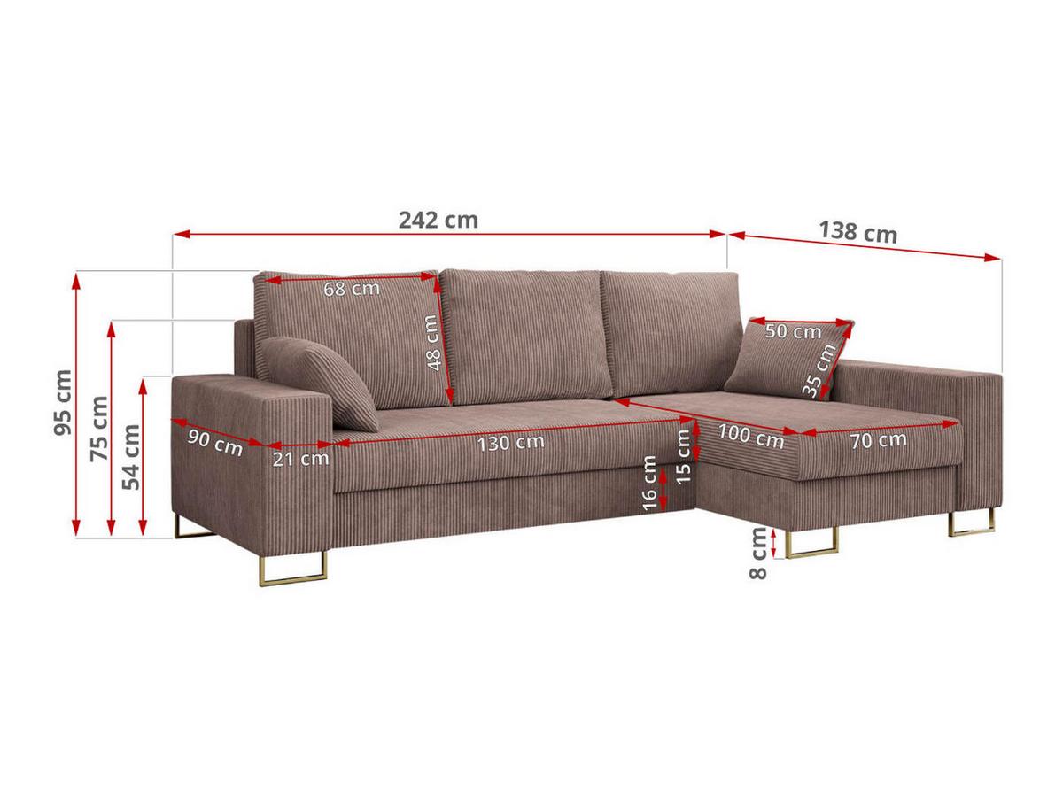 ECKSOFA Dorian Cord Rosa - Goldfarben/Rosa, Textil/Metall (242/138cm) - MKS