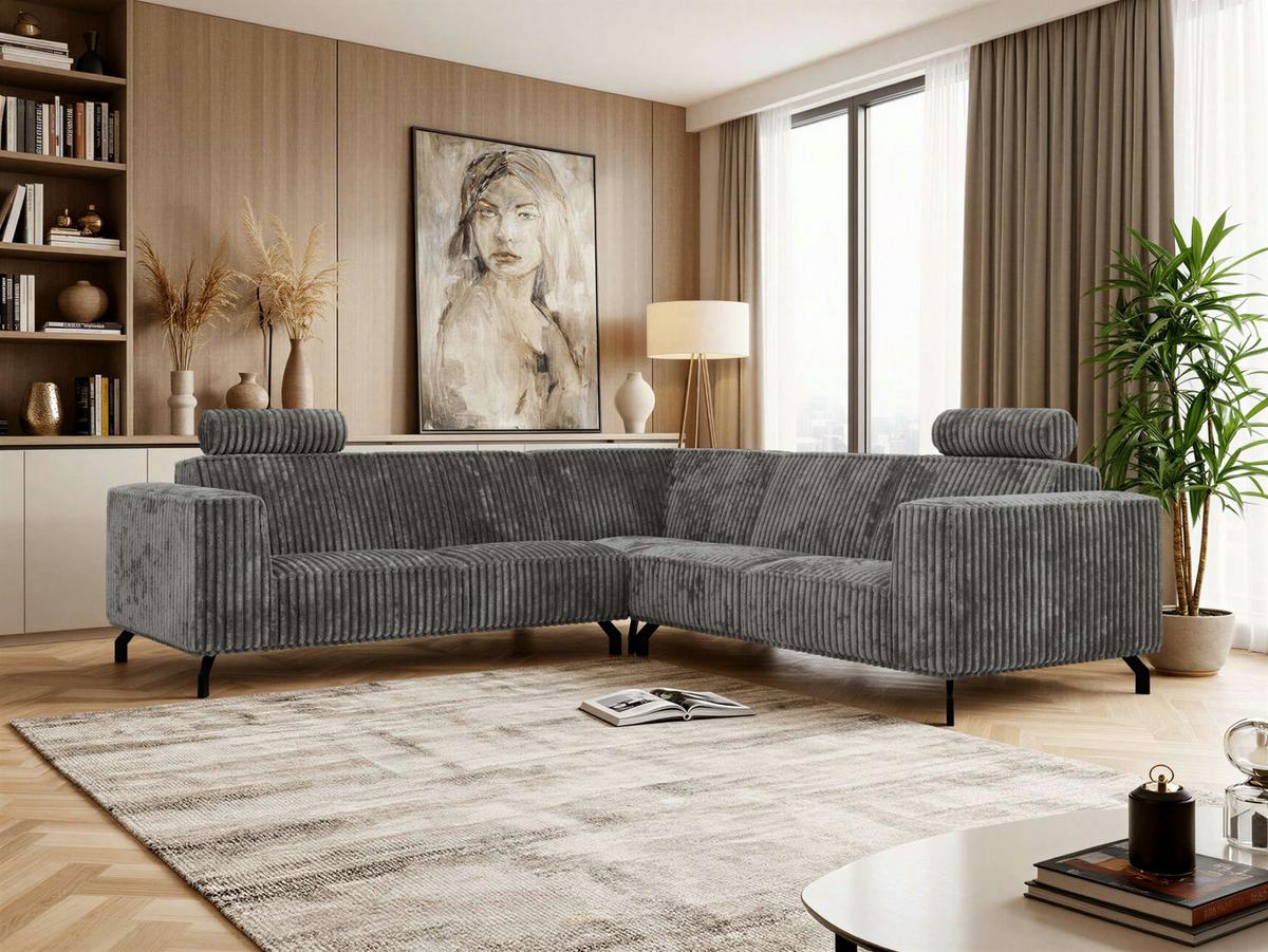 ECKSOFA VESANO L - Grau Cord - Schwarz/Grau, Textil/Metall (260/260cm) - MKS
