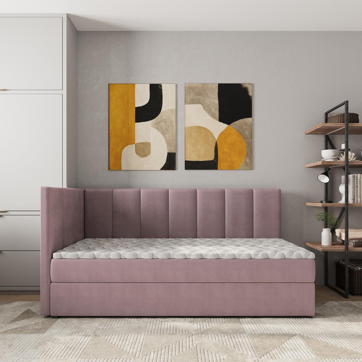 BOXBETT BEVE 90x200 cm mit Matratze und Topper, H2+H3 - Rosa - Rosa, Holz (90/200cm) - MASSENO