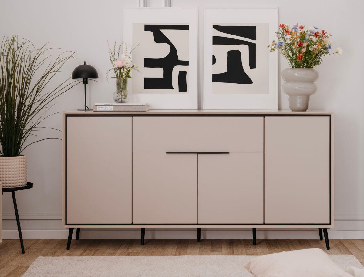 SIDEBOARD Sand und Schwarz 175 x 90 cm, Kommode mit Soft-Close-Funktion - Sandfarben/Schwarz, Holzwerkstoff/Kunststoff (175/90/38cm) - Furn.Design