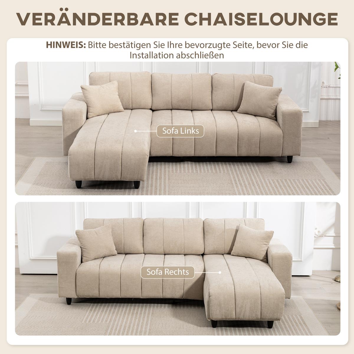 ECKSOFA Polyester Stahl Beige - Beige/Schwarz, Kunststoff/Textil (156/242cm) - HOMCOM