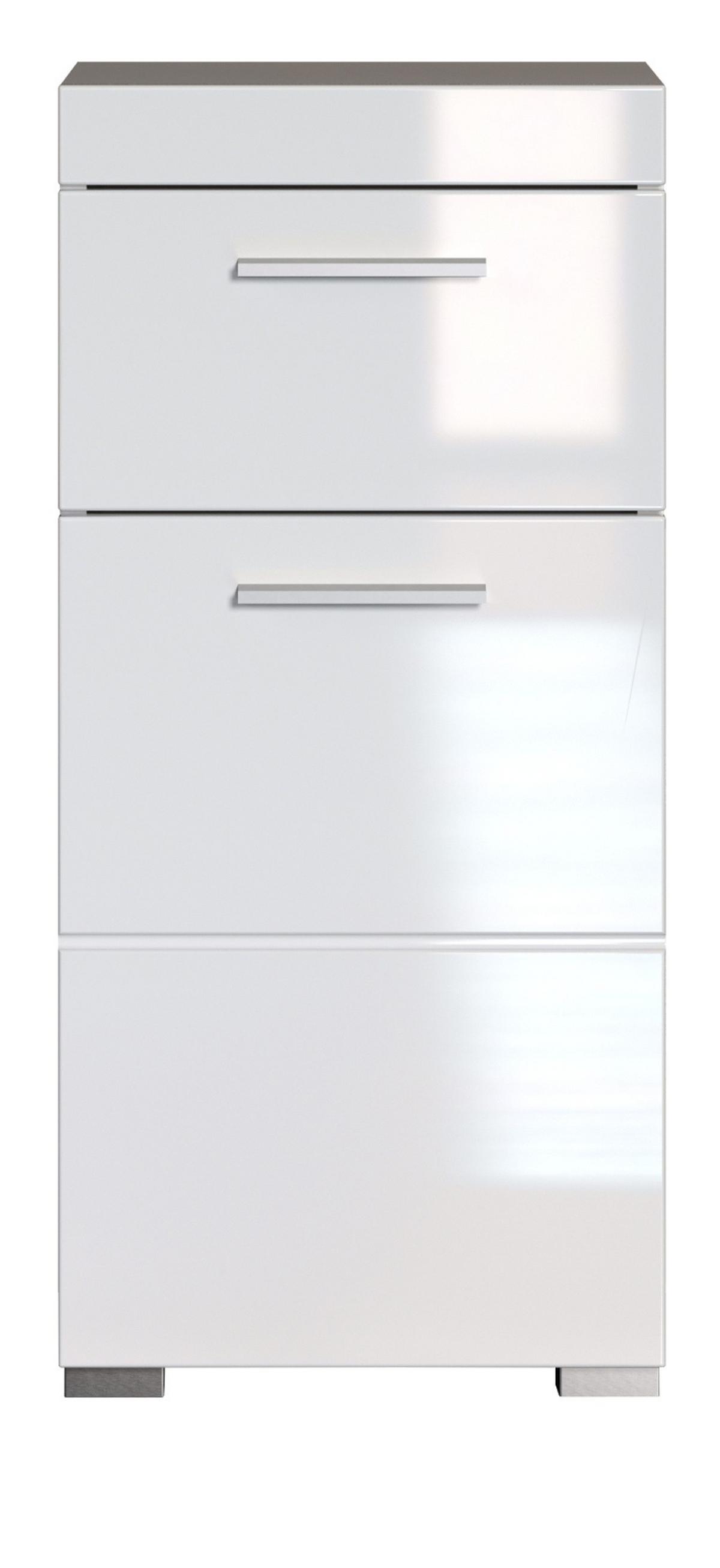 BADSCHRANK weiß Hochglanz 37 x 79 cm, Badezimmer Unterschrank modern - Weiß, Holzwerkstoff/Kunststoff (37/79/31cm) - Top.Furn