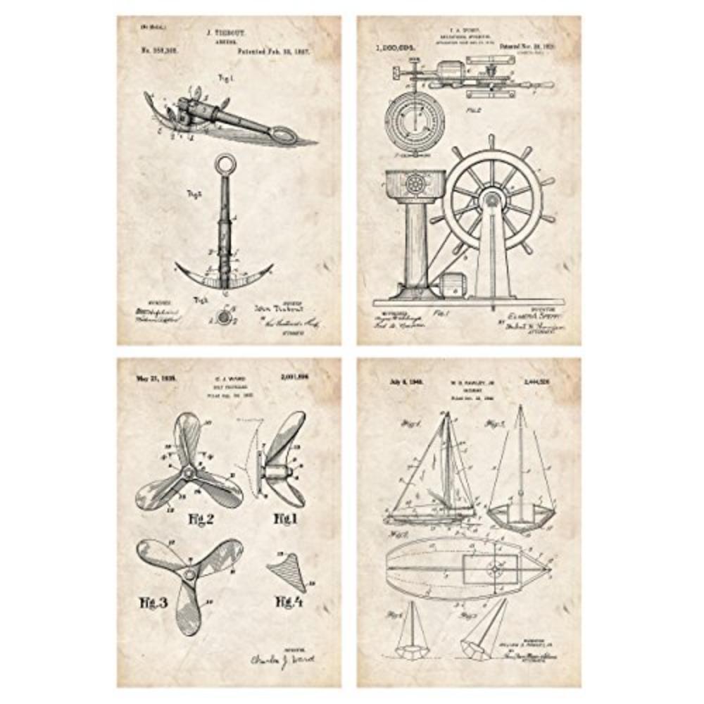POSTER Set mit 4 Jahrgang StiefelPatent A4 Schwarzer Rahmen - Schwarz, Papier (29.7/3cm) - Nacnic