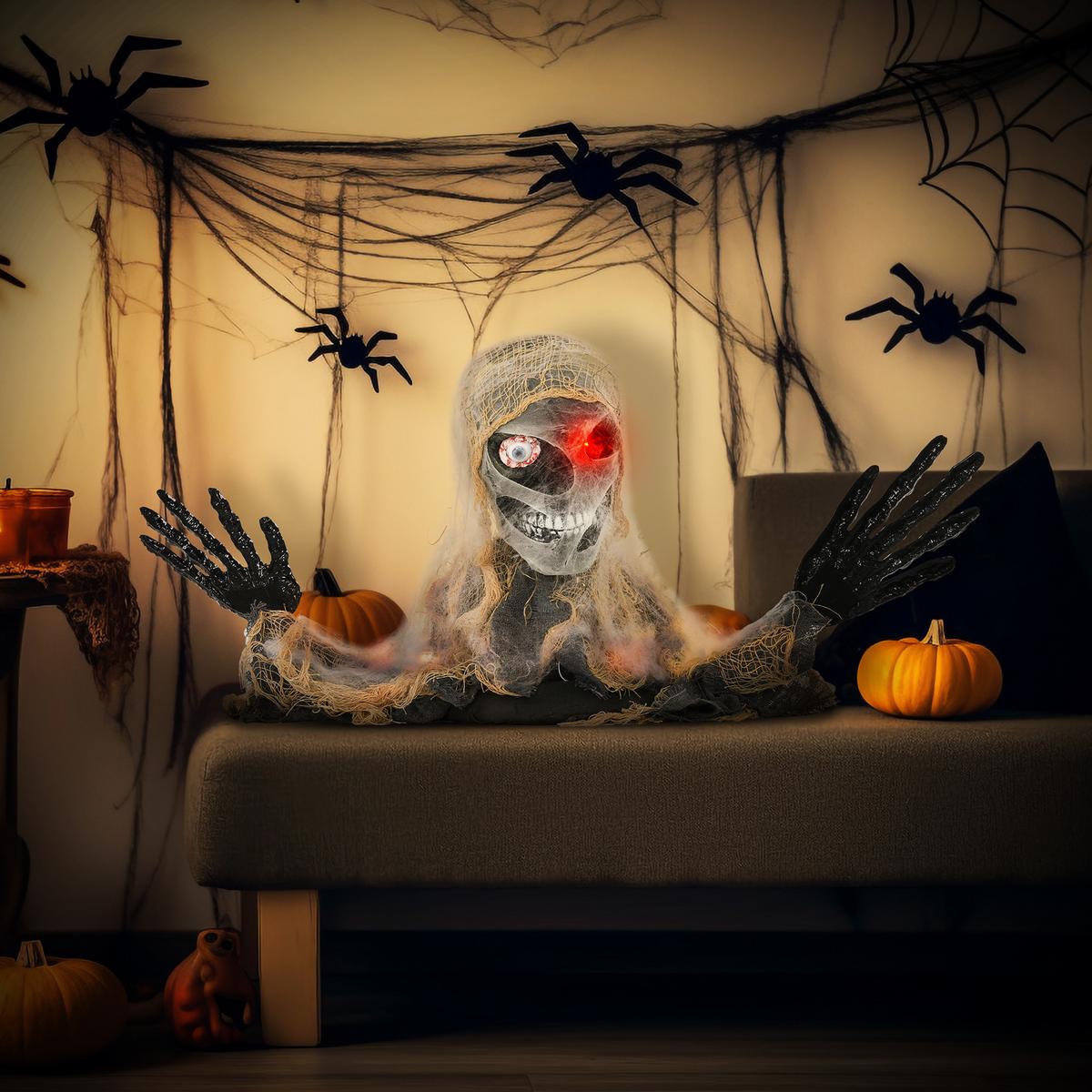 HALLOWEEN Dekoration Einäugige Mumie, Krabbelnde Mumie mit Rot Leuchtende Augen - Multicolor, Kunststoff (18/35/55cm) - HOMCOM