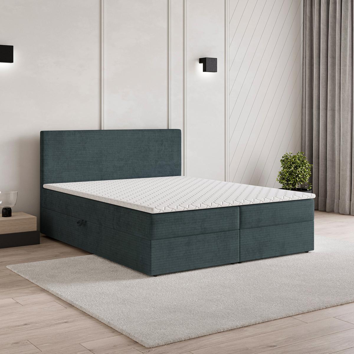 BOXBETT NIRA 160x200 cm mit Matratze und Topper - Blau - Blau, Holz (160/200cm) - MASSENO