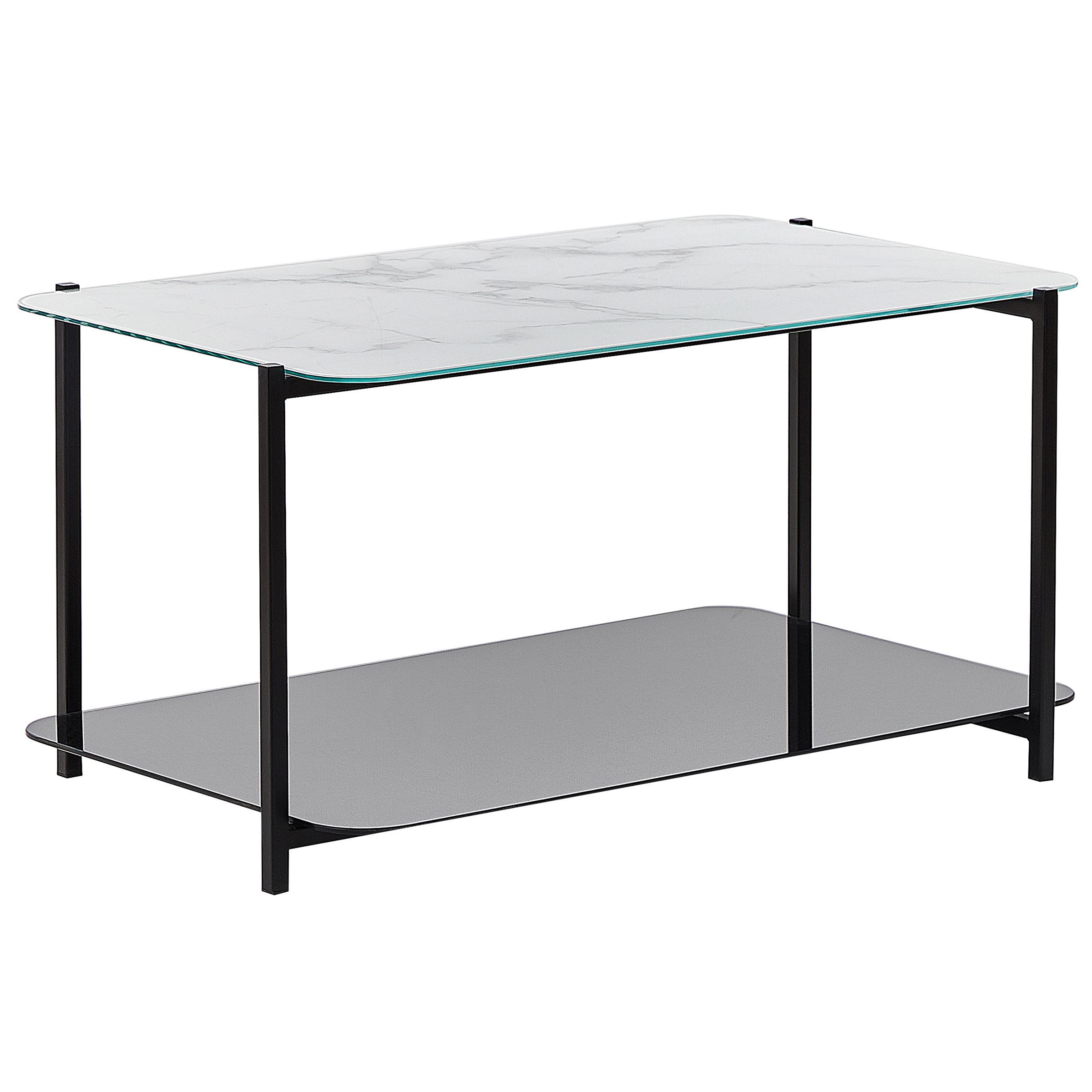COUCHTISCH Marmor Optik weiß/schwarz rechteckig Gloster - Schwarz/Weiß, Glas (47/77/40cm) - Beliani