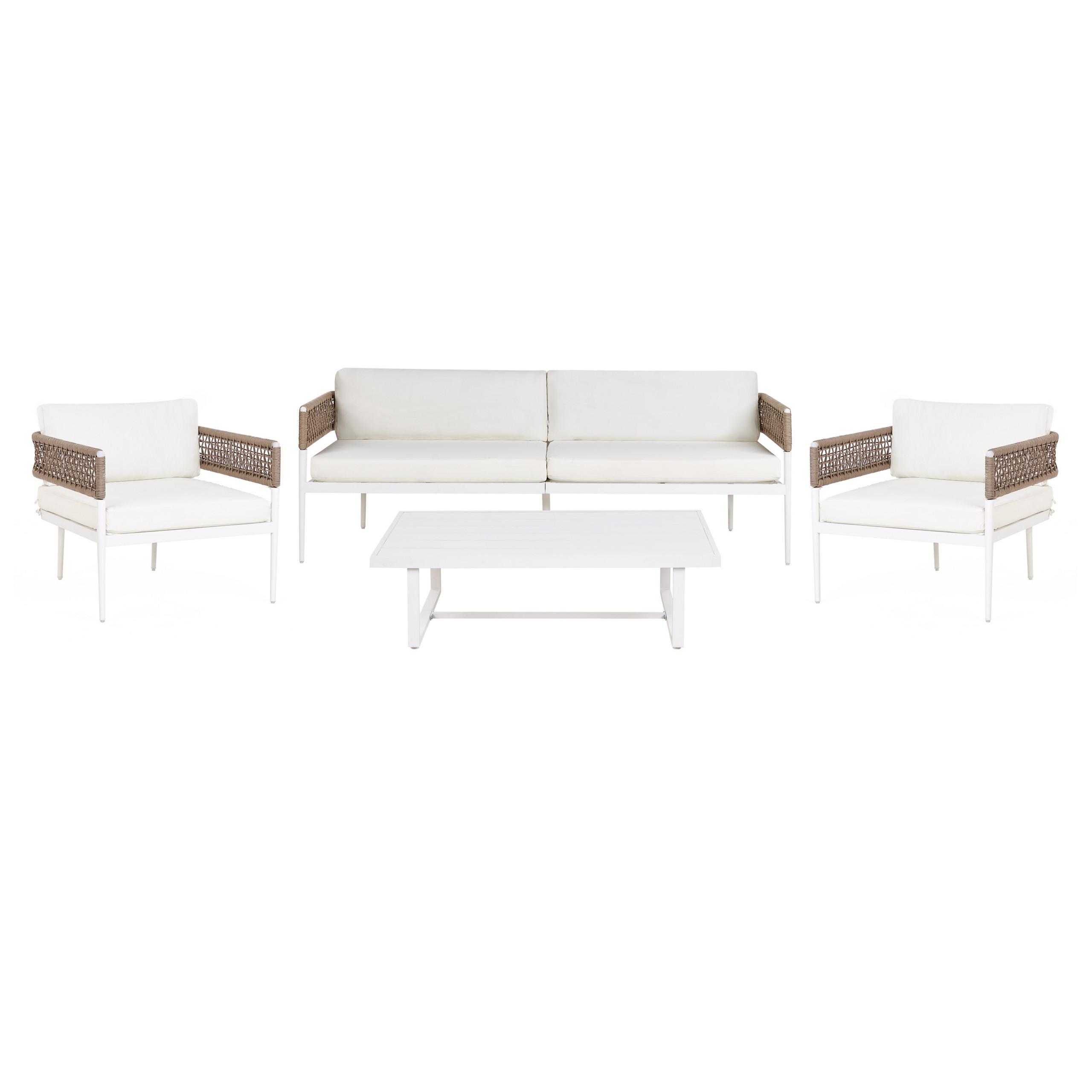LOUNGE-SET 4-sitzer Symmetrisch Aluminium Weiß Serla - Beige/Weiß, Metall - Beliani