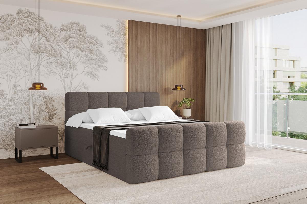 BOXBETT mit Matratze H4 - FAMA-Z - 120x200 cm Braun Quelle - Braun, Holzwerkstoff - ALTDECOR
