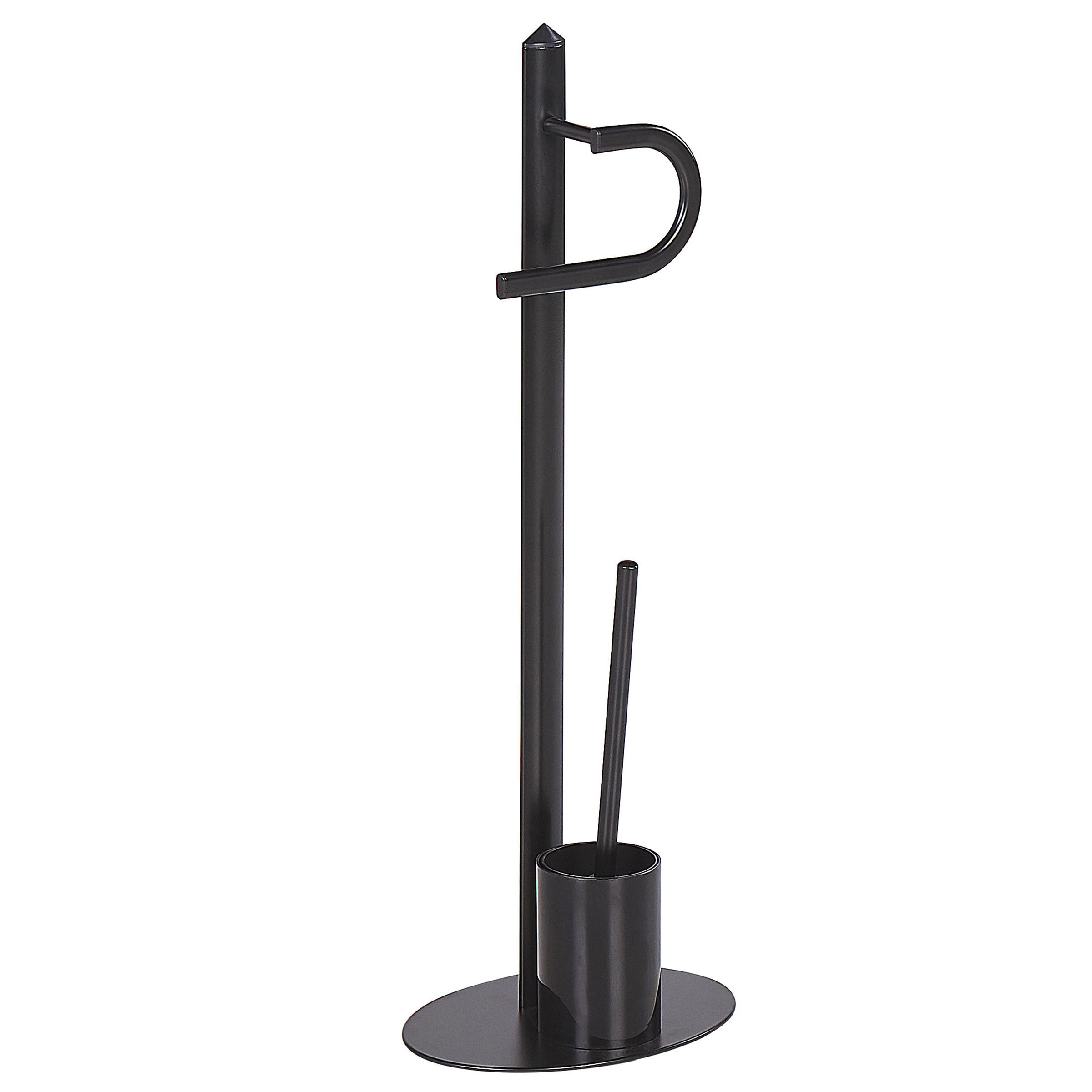 TOILETTENPAPIERHALTER mit Bürste Metall Schwarz Sarto - Schwarz, Metall (28/78/20cm) - Beliani
