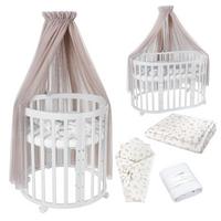 BABYBETT WHITE OVAL 7in1 mit Matratze und Himmelset - Taupe/Weiß, Holz/Textil (73/125cm) - waldin